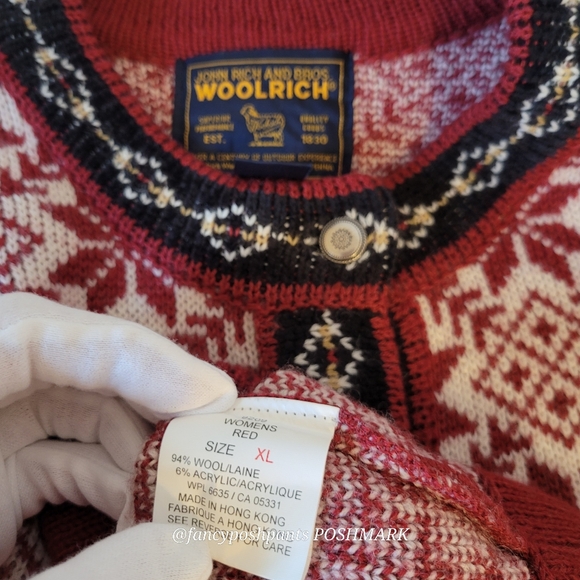 ❤️WOOLRICH classic timeless quality wool cardigan metal buttons Nordic fair isle - Picture 9 of 17